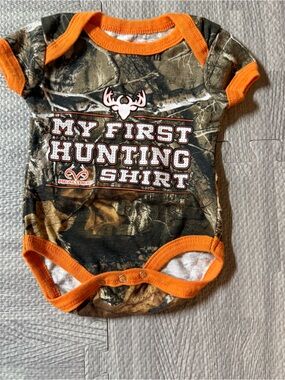 Realtree Camo Baby Onesie with Bright Orange Trim